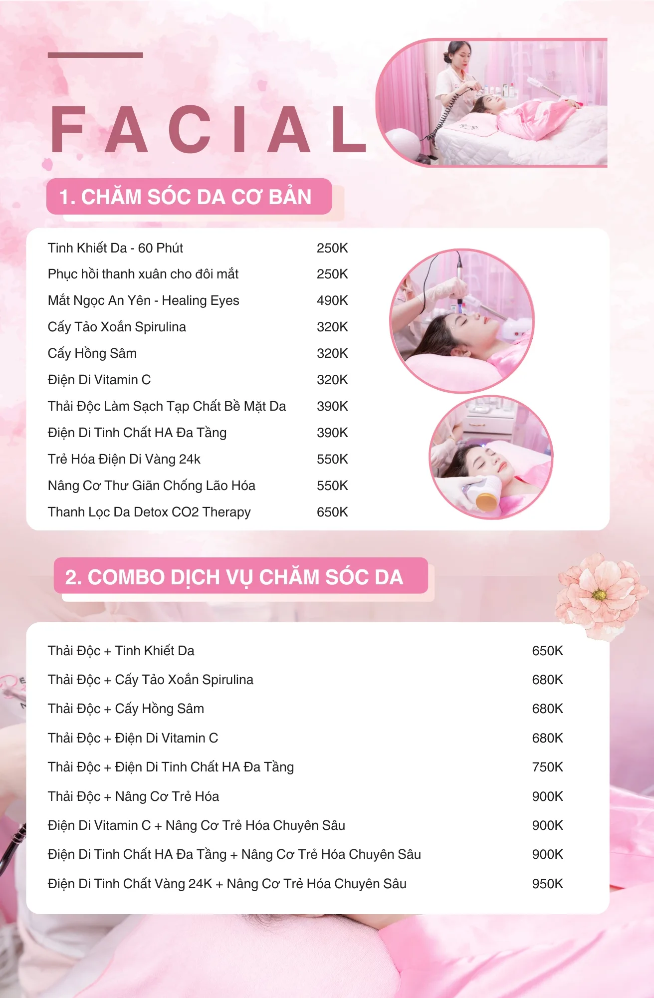 Bảng giá chăm sóc da tại Enbi Bảo Bảo Nail & Spa
