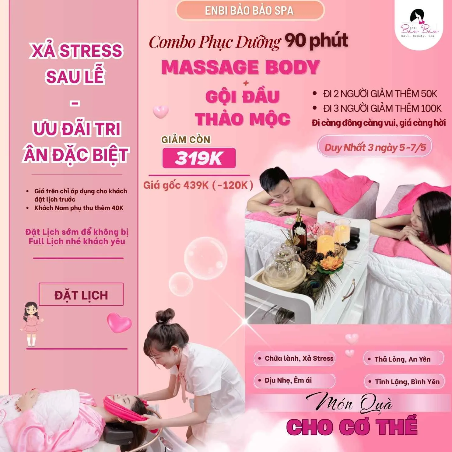 Ưu đãi combo massage gội tháng 5 2026 Enbi Bảo Bảo